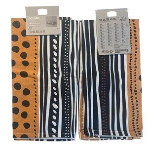 Ikea Vilmie WILJ Pillow Cover Pair Orange Black Striped Polka Dot Cotton16"x24"